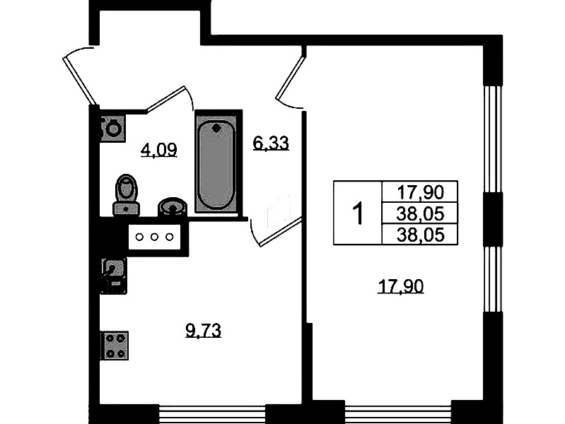 2-комнатная квартира 46.39 м², 3/10 эт., ЖК «UP! Квартал Новый Московский»